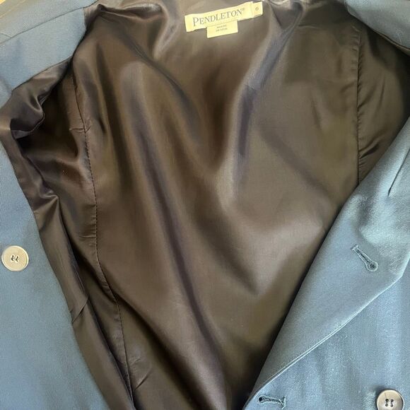 Pendleton Blue Virgin Wool Suit Dress Double Breasted Button Closure - Picture 7 of 11